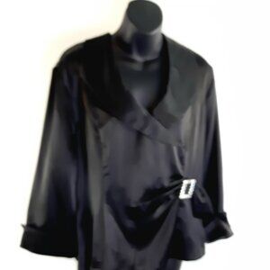 ❤️ Plus Size 16 Black Diamond Formal 3/4 Cuff Sleeve V neck Party Evening Blouse